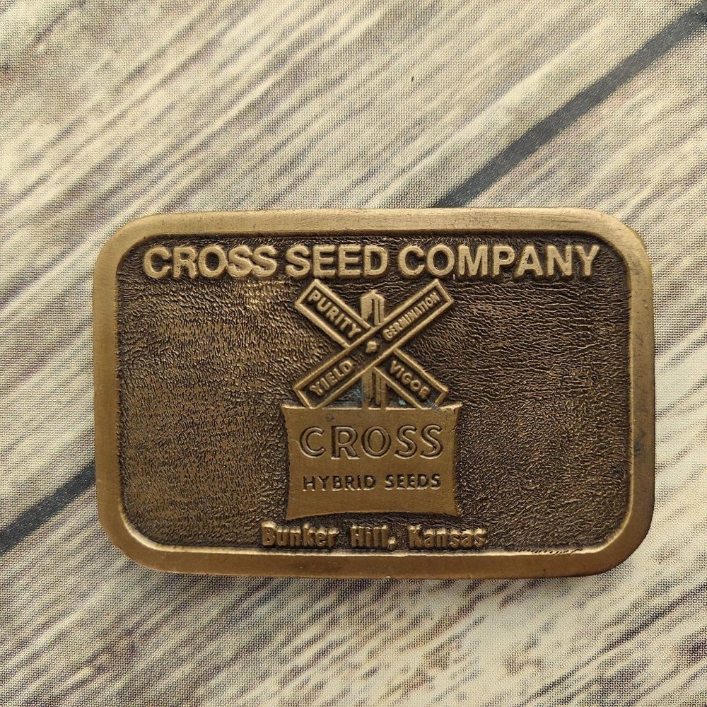 Cross Seed Company Belt Buckle Bunker Hill Kansas